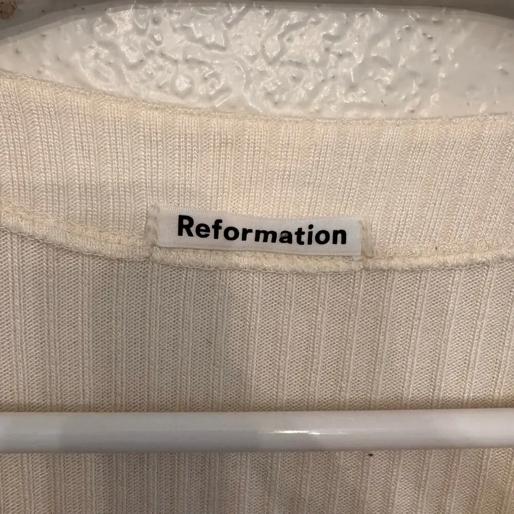 Reformation Einkorn Ribbed Organic Cotton Puff Sleeve Top Cream XS Cottage